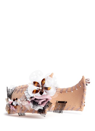 Main View - Click To Enlarge - MAISON MICHEL - 'Pia' floral appliqué rabbit furfelt crown headband