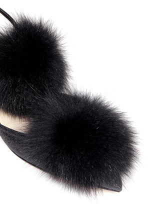 Detail View - Click To Enlarge - JIMMY CHOO - 'Dolly' fox fur pompom glitter skimmer flats
