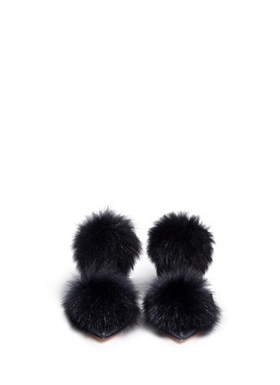 Front View - Click To Enlarge - JIMMY CHOO - 'Dolly' fox fur pompom glitter skimmer flats