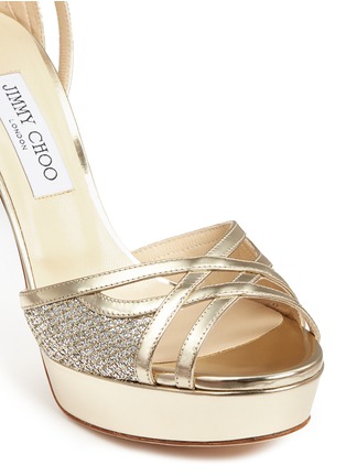 Detail View - Click To Enlarge - JIMMY CHOO - 'Laurita 115' metallic glitter mesh mirror leather sandals