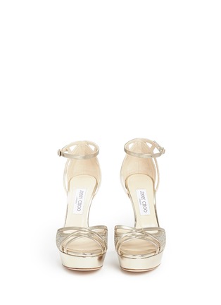 Front View - Click To Enlarge - JIMMY CHOO - 'Laurita 115' metallic glitter mesh mirror leather sandals