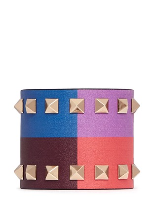 Main View - Click To Enlarge - VALENTINO GARAVANI - 'Rockstud' 1973' colourblock wide leather bracelet