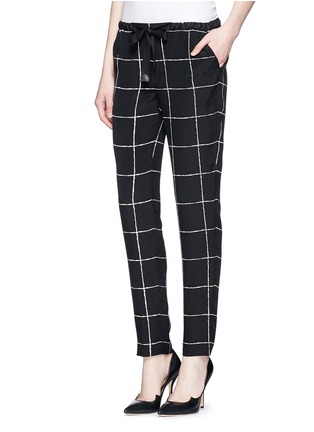 Front View - Click To Enlarge - VINCE - Windowpane check print silk drawstring pants