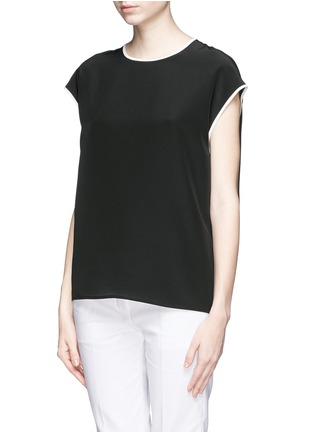 Front View - Click To Enlarge - VINCE - Contrast trim silk crepe top