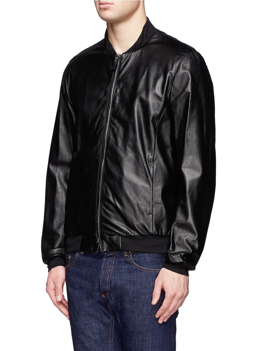 ARMANI COLLEZIONI - Lambskin leather bomber jacket - on SALE | Black ...