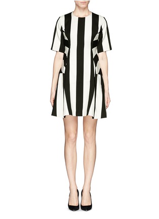 Main View - Click To Enlarge - MO&CO. EDITION 10 - Mix fabric stripe flare dress
