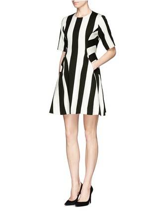 Figure View - Click To Enlarge - MO&CO. EDITION 10 - Mix fabric stripe flare dress