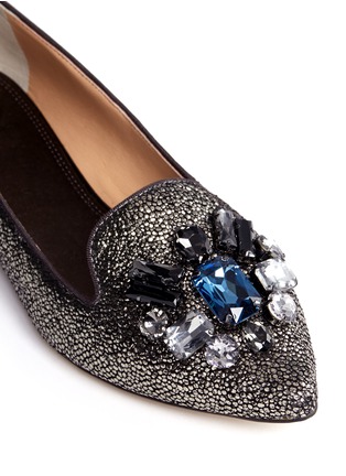 Detail View - Click To Enlarge - TORY BURCH - 'Mayada' jewel metallic suede smoking slippers