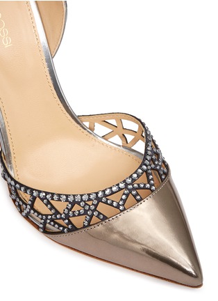 Detail View - Click To Enlarge - SERGIO ROSSI - Laser cut suede wavy mirror leather d'Orsay pumps