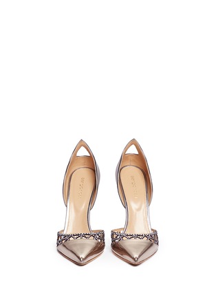 Figure View - Click To Enlarge - SERGIO ROSSI - Laser cut suede wavy mirror leather d'Orsay pumps
