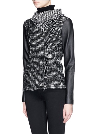 Front View - Click To Enlarge - VINCE - Leather sleeve bouclé knit jacket