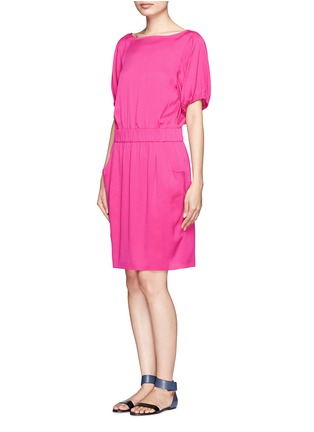 Front View - Click To Enlarge - ARMANI COLLEZIONI - Elasticated waistband silk-blend dress