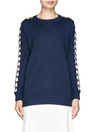 Main View - Click To Enlarge - CHLOÉ - Cut-out lace trim cashmere-silk sweater