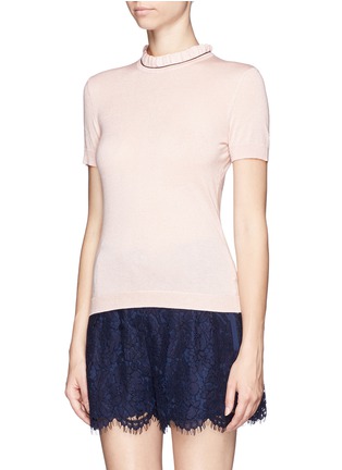 Front View - Click To Enlarge - TORY BURCH - 'Rolanda' ruffle neckline silk-cashmere sweater