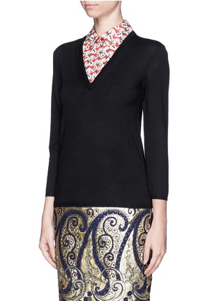 Front View - Click To Enlarge - TORY BURCH - 'Lacey' shirt collar insert sweater