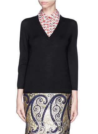 Main View - Click To Enlarge - TORY BURCH - 'Lacey' shirt collar insert sweater