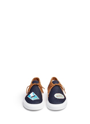Front View - Click To Enlarge - JOSHUA SANDERS - 'Vintage Trip' embroidered patch suede denim sneakers