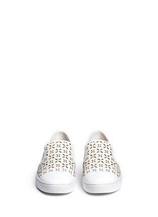 Front View - Click To Enlarge - MICHAEL KORS - 'Susanna' lasercut perforated leather slip-on sneakers