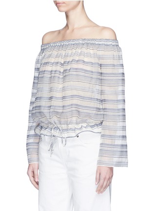 Front View - Click To Enlarge - THEORY - 'Odettah' stripe muslin off-shoulder top