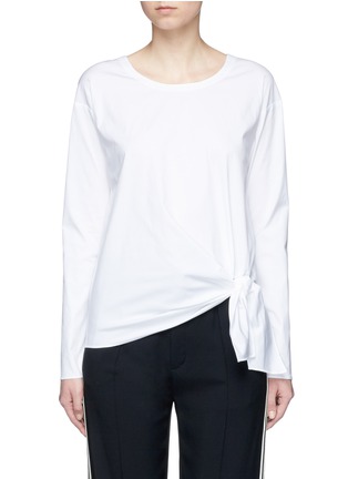 Main View - Click To Enlarge - THEORY - 'Serah' knotted stretch cotton poplin top