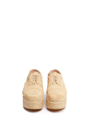 Front View - Click To Enlarge - CLERGERIE - 'Pinto' raffia wedge platform Oxfords