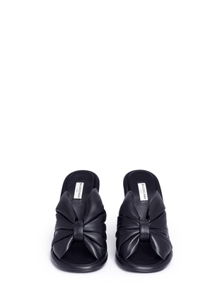 Front View - Click To Enlarge - BALENCIAGA - Knot front nappa leather wedge sandals