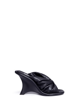 Main View - Click To Enlarge - BALENCIAGA - Knot front nappa leather wedge sandals