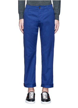 Main View - Click To Enlarge - GUCCI - Contrast trim rolled cuff cotton chinos