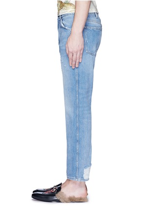 Detail View - Click To Enlarge - GUCCI - Butterfly embroidery cropped cotton jeans