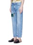 Front View - Click To Enlarge - GUCCI - Butterfly embroidery cropped cotton jeans
