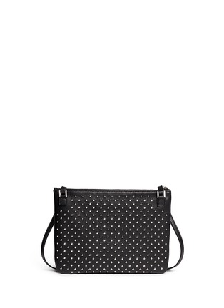Back View - Click To Enlarge - ALEXANDER MCQUEEN - Skull charm stud leather flat crossbody bag