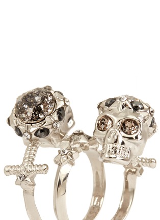 Detail View - Click To Enlarge - ALEXANDER MCQUEEN - Star dust twin skull spiral ring