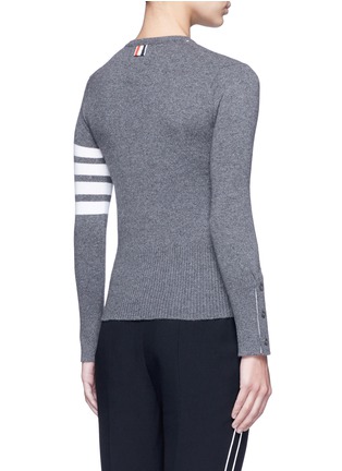 Back View - Click To Enlarge - THOM BROWNE - Stripe sleeve cashmere cardigan