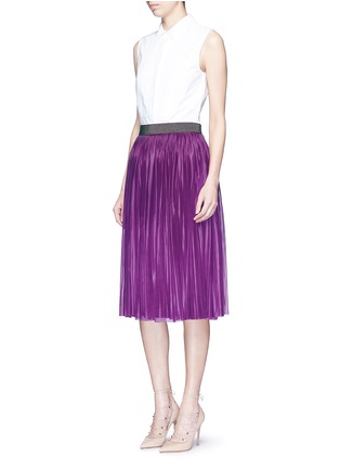 Figure View - Click To Enlarge - VICTORIA BECKHAM - Metallic waistband plissé pleat jersey skirt