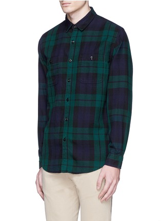 Front View - Click To Enlarge - J CREW - Herringbone flannel shirt in black watch plaid