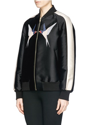Front View - Click To Enlarge - STELLA MCCARTNEY - Swallow appliqué silk duchesse bomber jacket