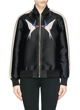 Main View - Click To Enlarge - STELLA MCCARTNEY - Swallow appliqué silk duchesse bomber jacket