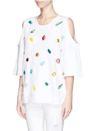 Front View - Click To Enlarge - STELLA MCCARTNEY - Stone appliqué cold shoulder sweat top