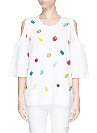 Main View - Click To Enlarge - STELLA MCCARTNEY - Stone appliqué cold shoulder sweat top