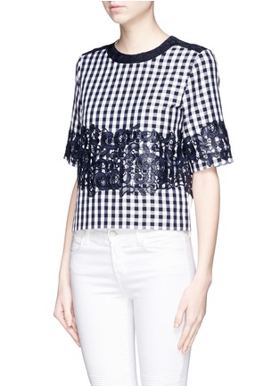 Front View - Click To Enlarge - MSGM - Lace appliqué gingham boxy top