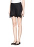 Front View - Click To Enlarge - ERDEM - 'Tyra' eyelet mesh pleat shorts