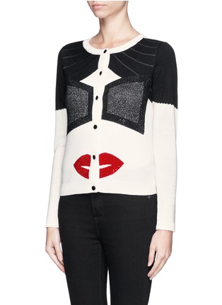 Front View - Click To Enlarge - ALICE & OLIVIA - 'Stace' face intarsia cardigan