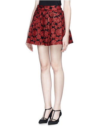 Front View - Click To Enlarge - ALICE & OLIVIA - 'Fizer' rose jacquard box pleat skirt