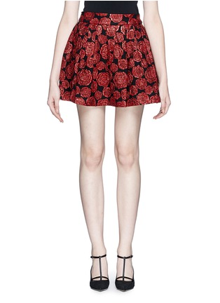 Main View - Click To Enlarge - ALICE & OLIVIA - 'Fizer' rose jacquard box pleat skirt