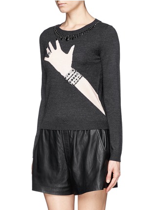 Front View - Click To Enlarge - ALICE & OLIVIA - 'Hand with Ring' strass and crystal sweater