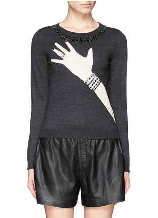 Main View - Click To Enlarge - ALICE & OLIVIA - 'Hand with Ring' strass and crystal sweater