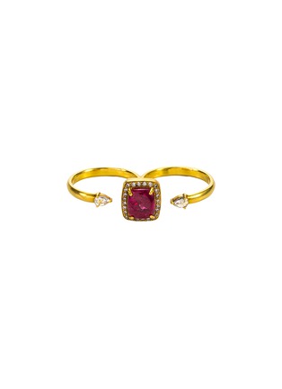 Main View - Click To Enlarge - AISHWARYA - Diamond spinel gold alloy two finger ring