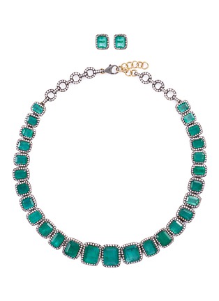 Main View - Click To Enlarge - AISHWARYA - Diamond emerald gold alloy earrings and necklace set