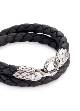 Detail View - Click To Enlarge - JOHN HARDY - Onyx silver eagle braided leather wraparound bracelet