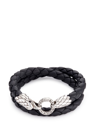 Main View - Click To Enlarge - JOHN HARDY - Onyx silver eagle braided leather wraparound bracelet